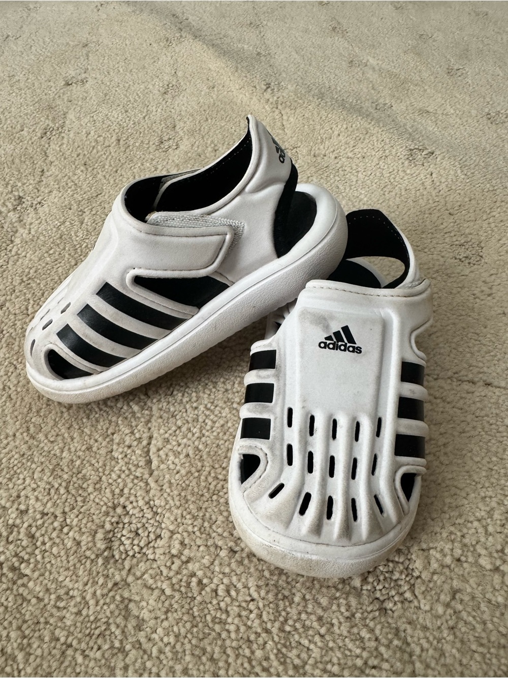 adidas White and Black Kids Sandal Sneakers